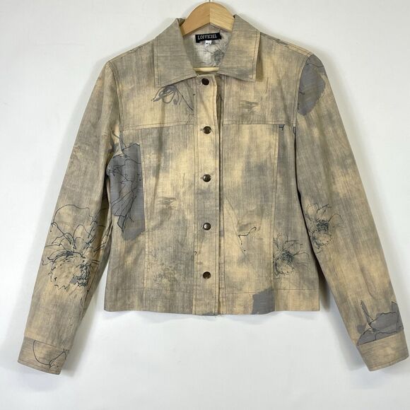 L'Officiel Magazine Tan‎ Blue Washed Look Art To Wear Jacket Womens Medium Large - Picture 1 of 9